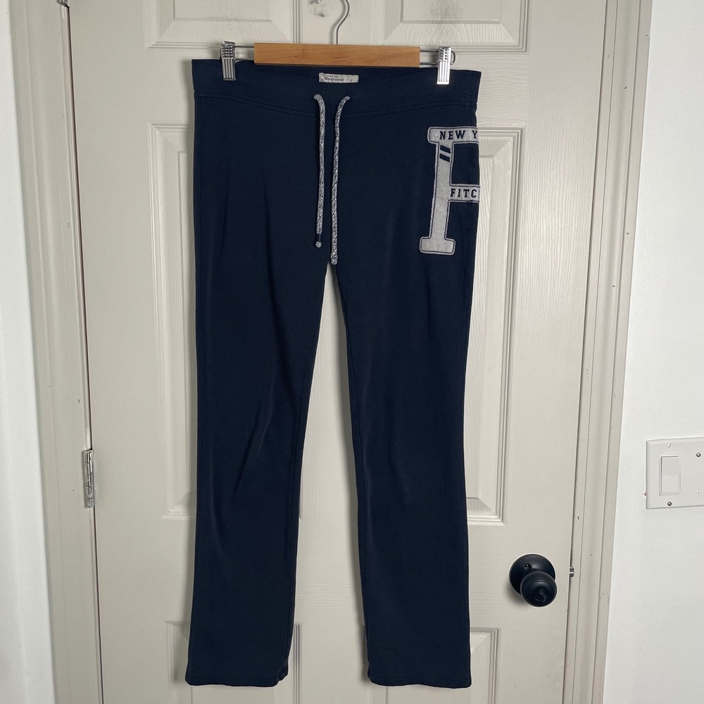 Y2K Abercrombie Fitch Sweatpants Womens Medium Navy Blue Striaght Leg Low Rise
